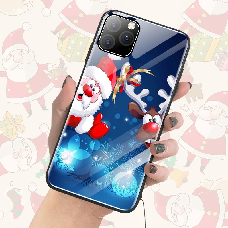 Рождественский олень дерево стекло чехол для телефона iPhone 11 Pro Max XSmax XR XS X 10 8 7 6s 6 Plus