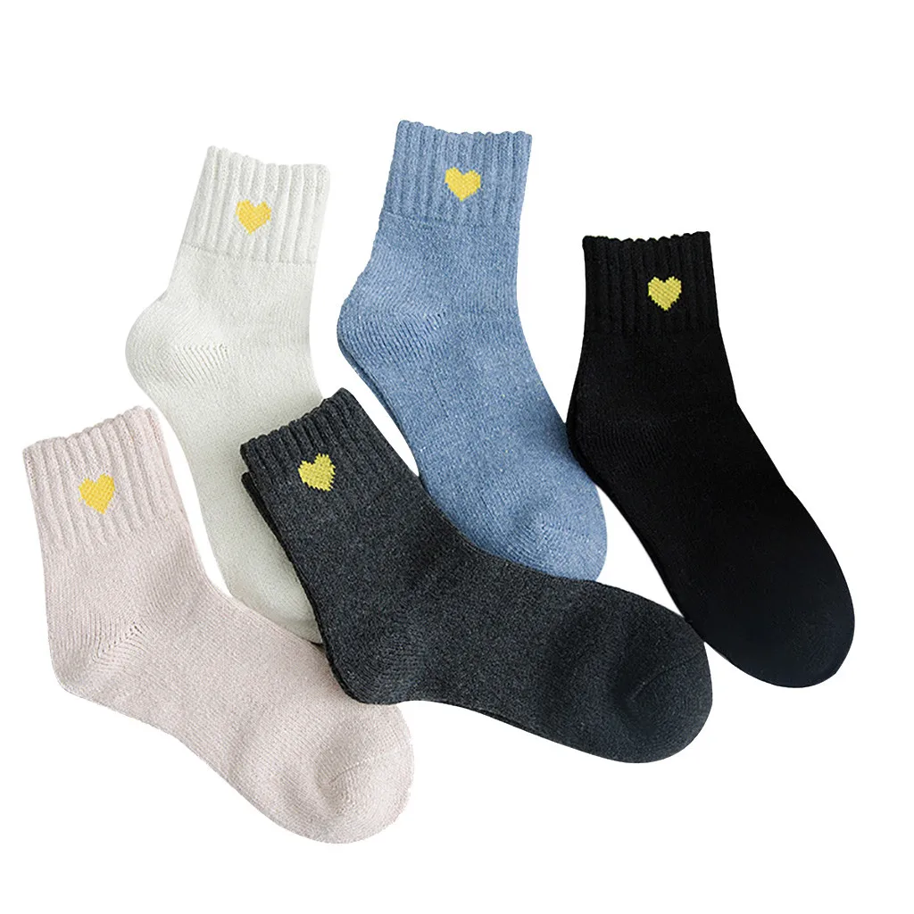 5 пар Женские однотонные толстые носки теплые креативные милые повседневные