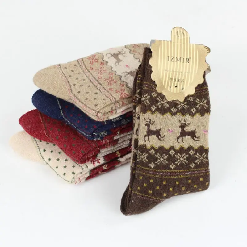 Harajuku Socks Autumn Winter New Cartoon Elk Snowflake Christmas Stocks Fashion Sweet Thick For Womens | Женская одежда