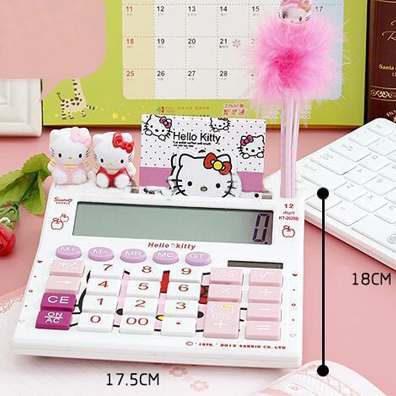 

12 Digits Solar Cute Kitty Calculator Solar Clear Calculator with Pen and Notebook Calculated Calculadoras Children Scientific