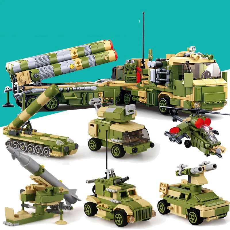 

Military Tank World War S400 missile launch armored vehicle Military Army Vehicles Rocket Car Helicopter Building Block Toy Gift
