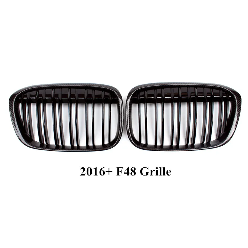 2016+ One Pair Car Styling Dual line Kidney Grill Grille For B-mw X1 F48 Carbon fiber Glossy black Front Hood Grilles