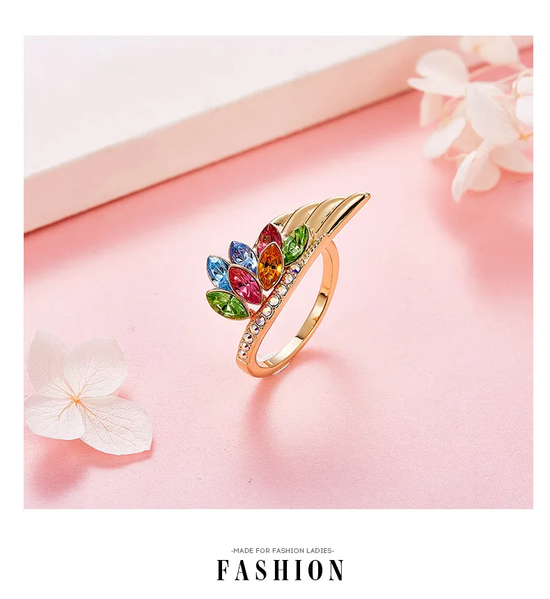 BOSCEN украшенное кристаллами от Swarovski кольцо для женщин день рождения подарок на день Святого Валентина Красочные павлиньи крылья романтический