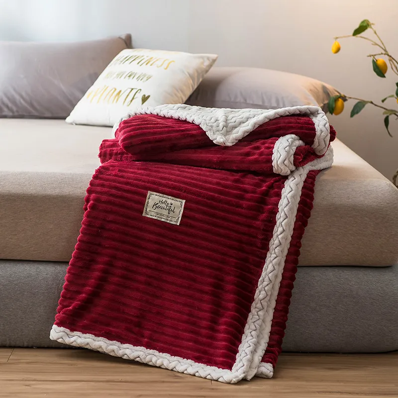 Синее фланелевое одеяло двустороннее мягкое флисовое покрывало в полоску для