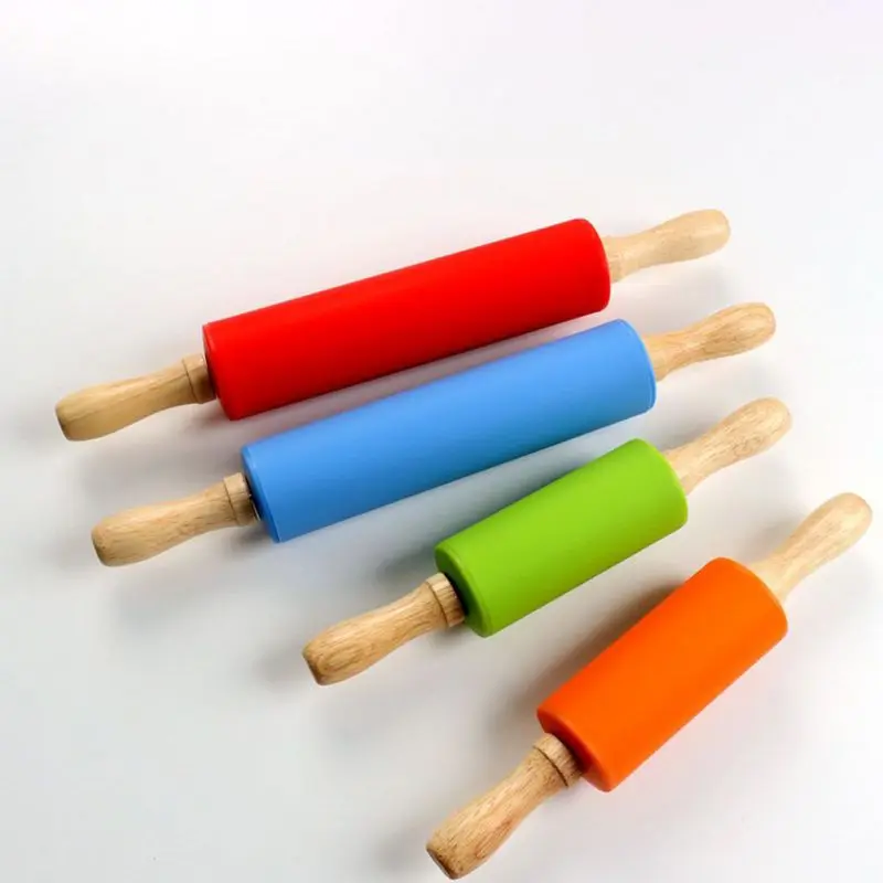 

Wooden Handle Nonstick Silicone Rolling Pins Embossing Cookies Noodle Biscuit Fondant Cake Roller Pins Kitchen Baking Tools