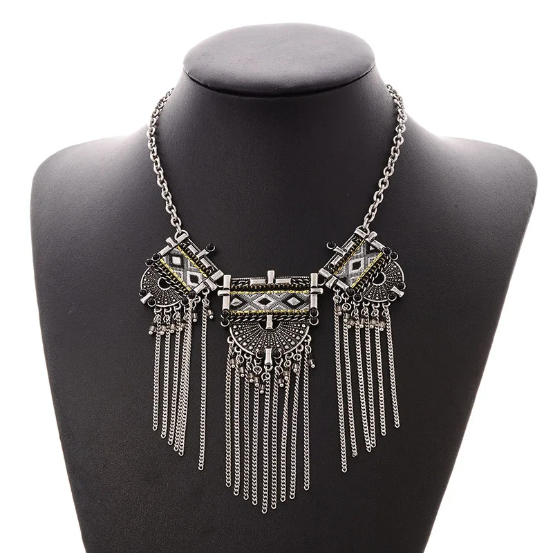 Shineland ретро этнические богемные бусы из ткани с длинной кисточкой ожерелье для