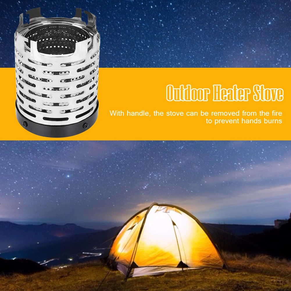 

Outdoor Heater Stove Stainless Steel Portable Heating Cover Equipment w/Handle Camping Portable Outdoor Elements