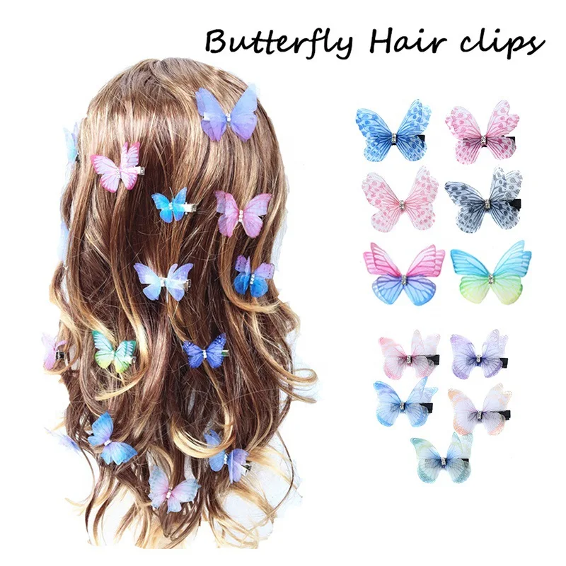 

5/10pc Fashion mixed color double layer three-dimensional butterfly hairpin baby girl child hairpin ladies wedding jewelry