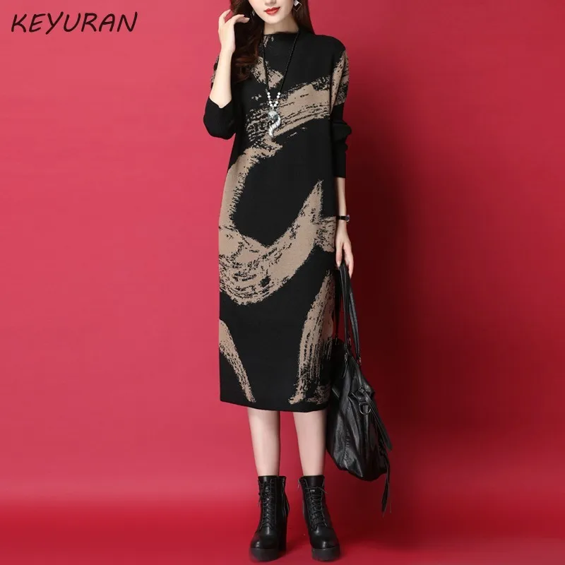 Осенне-зимнее теплое женское платье новая мода большой размер свободное средней