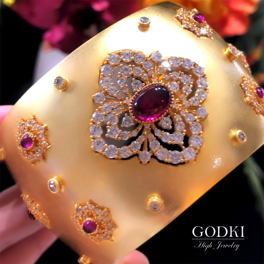 GODKI Big Fashion Luxury Bold Bangle Cuff For Women Wedding Party Multi Cubic Zirconia Crystal CZ Dubai Gold Color Bracelet 2021 images - 6