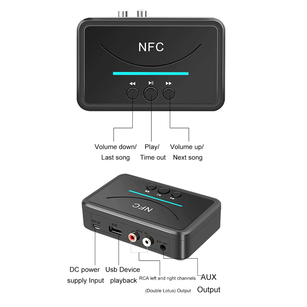 Kebidu Bluetooth NFC 5 0 приемник A2DP AUX 3 мм RCA Jack USB Smart Playback стерео аудио беспроводной адаптер