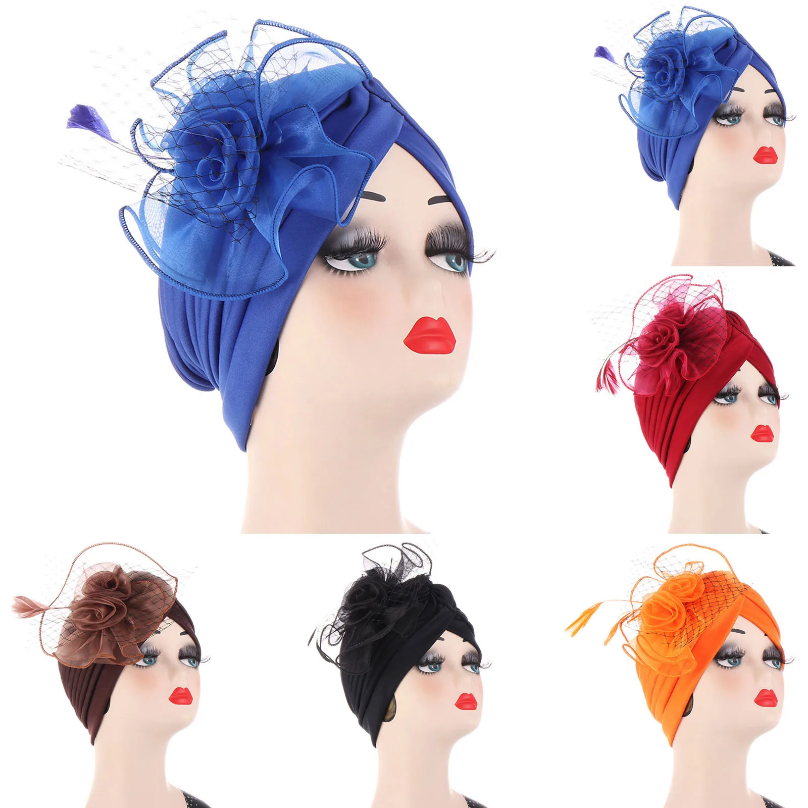 

2021 Women Big Flower Turban Bonnet For Women Muslim Headscarf Caps Wedding Party Headwear Turbante Mujer African Headtie