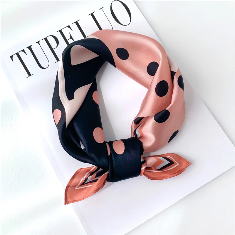 

100% Silk Scarf Small Neck Hairband Dot Letter Print Square Scarves Female Bandana Neckerchief High Quality Foulard