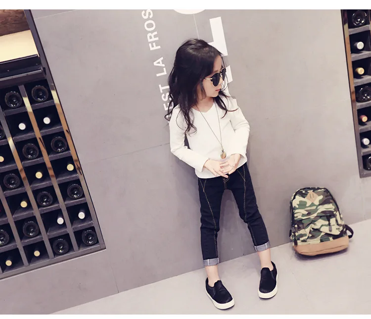 Леггинсы для девочек Новинка 2019 года осенние детские джинсы синие и Черные