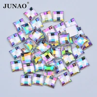 junao 8mm 10mm 12mm 14mm 16mm crystal ab rhinestone square shape acrylic flatback strass stone non sew on crystals for crafts