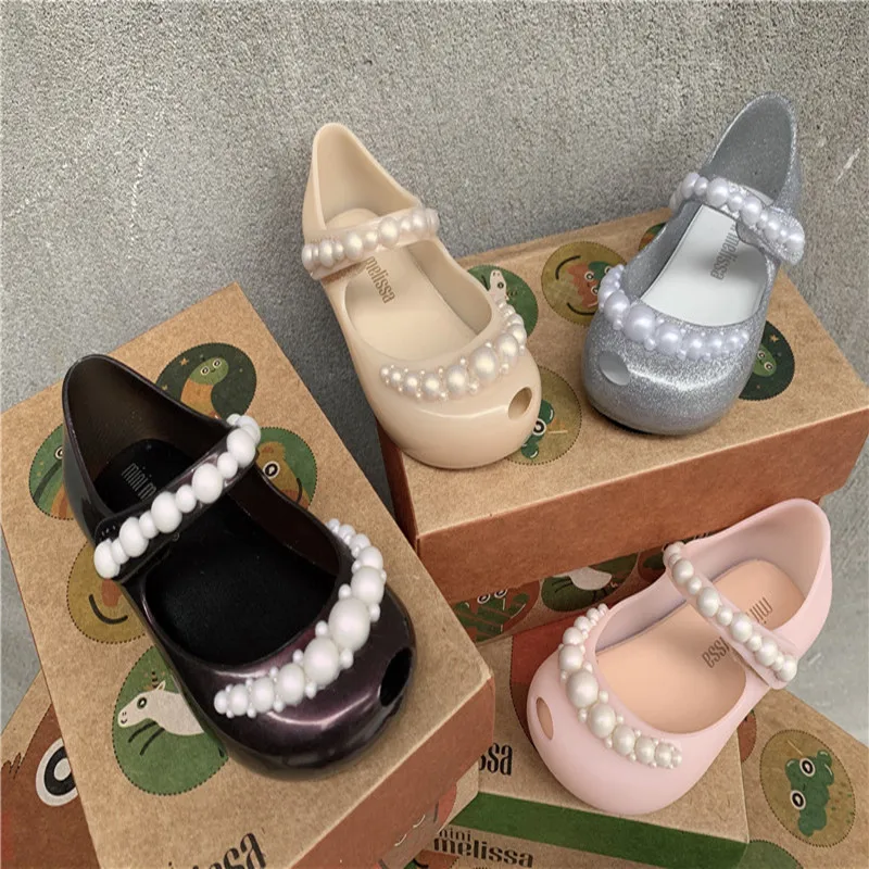 

Mini Melissa children's shoes 2022 New Kids Girl Princess Pearl Single Shoes Fashion New Fragrance PVC Jelly Shoes Beach MN026