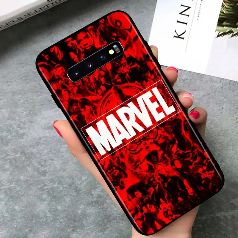 Мягкий чехол для Samsung Galaxy S21 Ultra Plus Note 20 10 9 8 S10 S9 S8 S7 S6 Edge черный с логотипом Марвел |