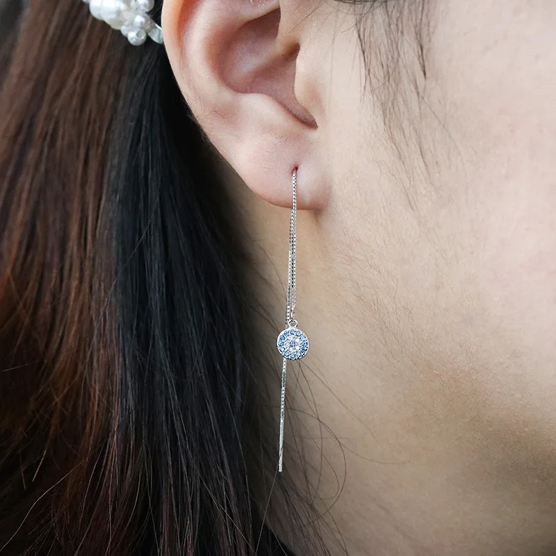 

New S925 Silver Devil's Eye Ear Thread Long Tassel Earrings Earrings Women's Student Temperament Fashion Earrings