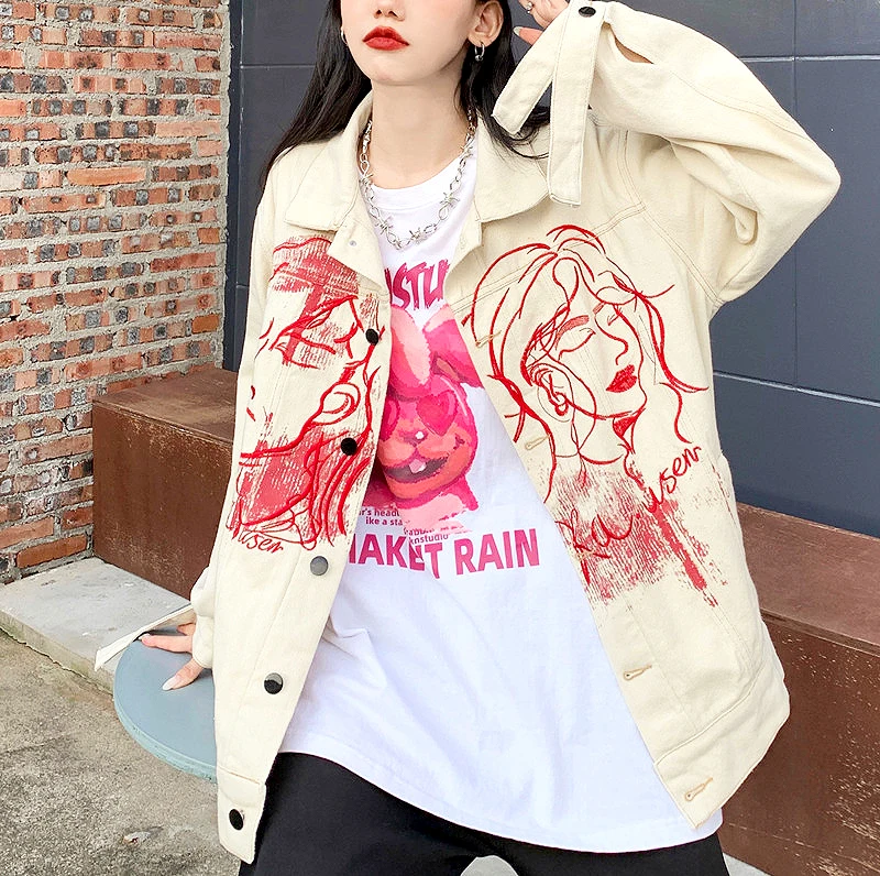 

Streetwear Style Denim Jacket Chic Embroidery Casual Loose Jean Jacket Women Coat Korea Fashion Jacket Woman Clothes SL167