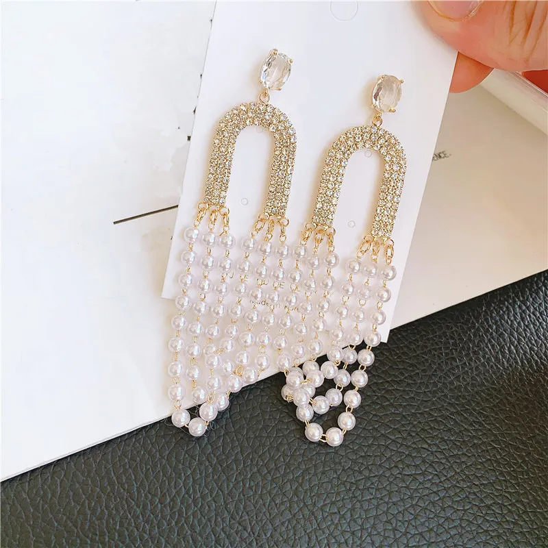 Эффектные Подвески с искусственным жемчугом Длинная кисточка из горного