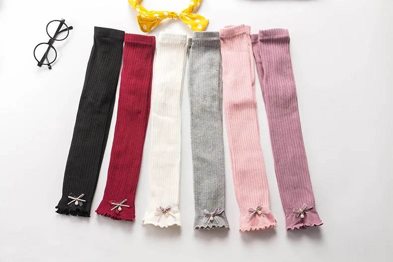 Модные хипстерские 3 оптовые модные новые детские колготки с жемчужным бантом