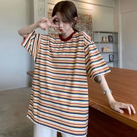 oversized tops striped print short sleeve women t shirt summer loose korean fashion clothing student girl harajuku vintage sale