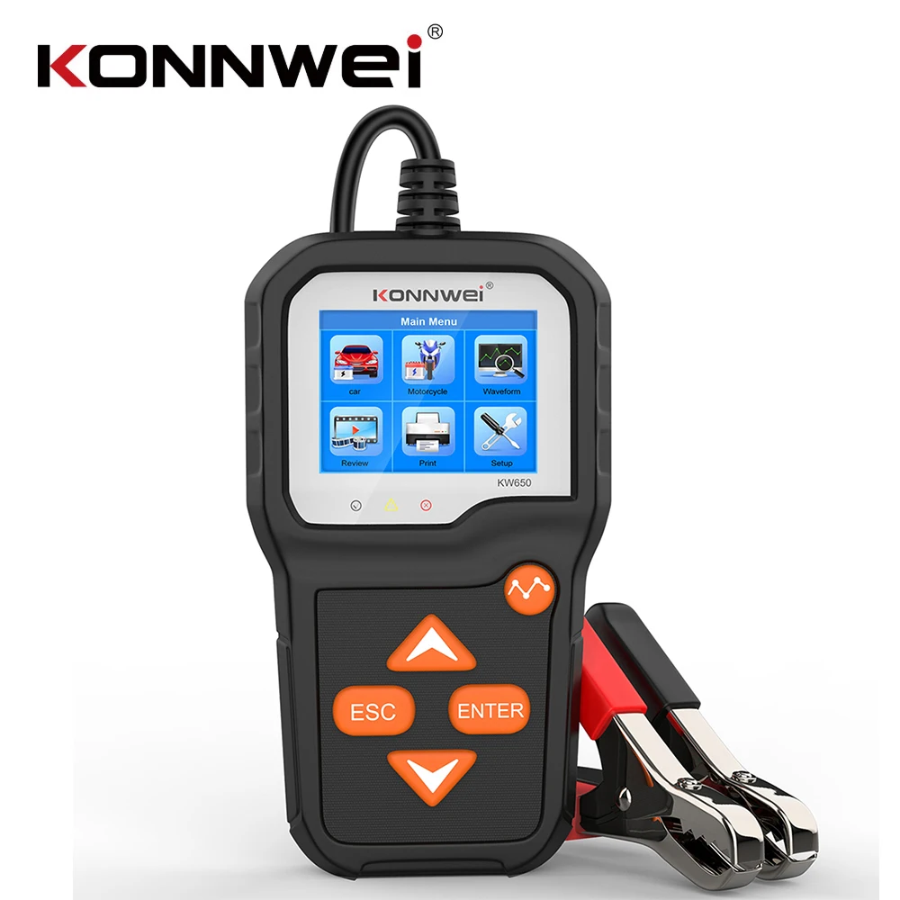 

KONNWEI KW650 Car Battery Tester 12V Motorcycle 6V Battery System Analyzer 2000CCA Quick Charging Cranking Test Tools