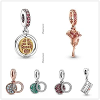original 925 sterling silver rose flower dangle charm beads fit women pandora bracelet necklace jewelry
