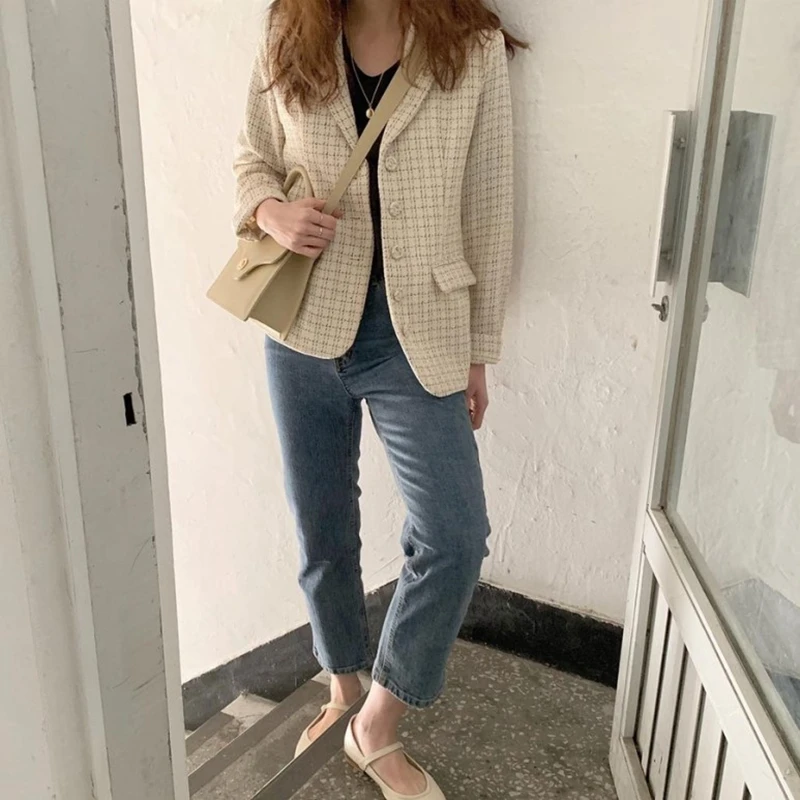 Осенняя женская короткая куртка Корейская элегантная тонкая шерстяная с длинным