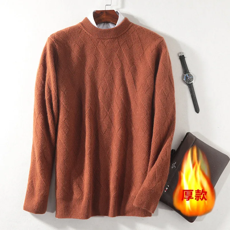 Autumn and winter new round neck cashmere sweater men's thick pullover sweater loose casual men's wool knitted bottoming shirt