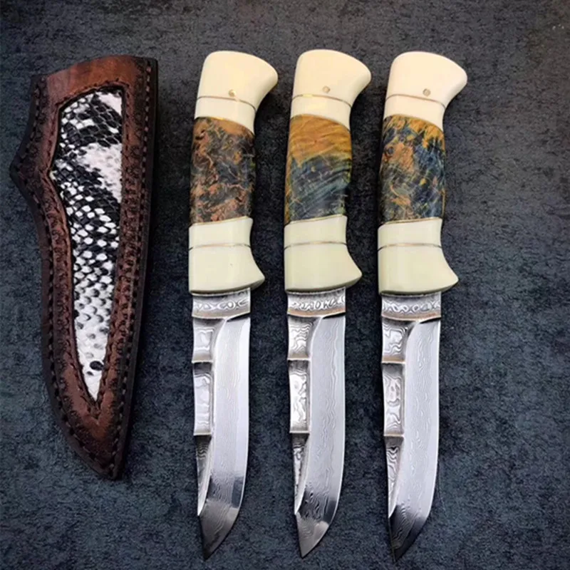 Ручной Кованый 60 HRC VG10 Дамасская сталь прямой фиксированный нож охотничьи ножи