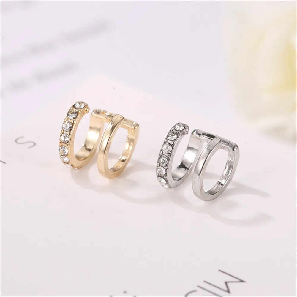 

2020 Jewelry Simple Lines Inlaid Zircon Ear Clips Fashion Double C-Shaped Pierced Earrings Female Fresh Ins Simple Jewelry