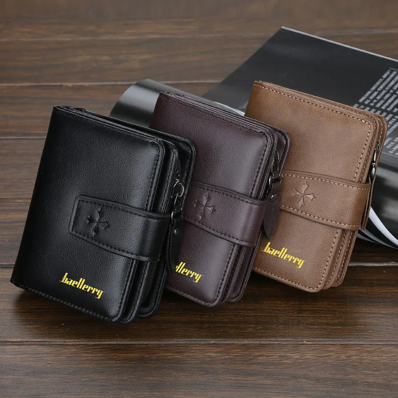 

2020 new buckle zipper coin purse men's short multi-card position vertical wallet multi-function card holder card holder