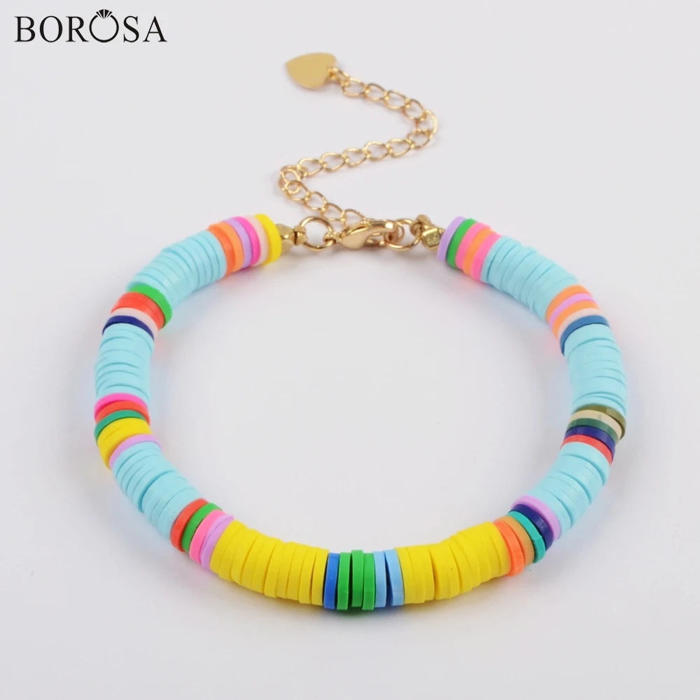 1PCS Boho Bohemia Handmade Bracelets Charms for Women Rainbow Polymer Clay Beads Ankel Bracelet Summer Jewelry Men HD0090 | Украшения и