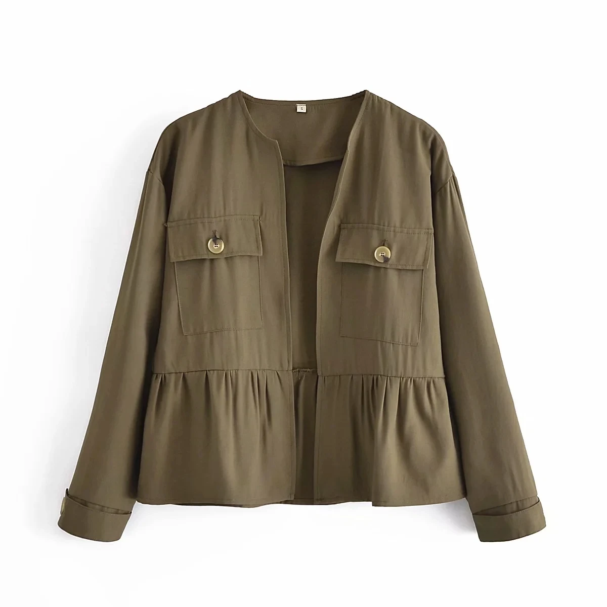 

Xitimeao Vintage Stylish O Neck Loose Jacket Coat Women 2021 Fashion Long Sleeve Ladies Laminated Decoration Outerwear