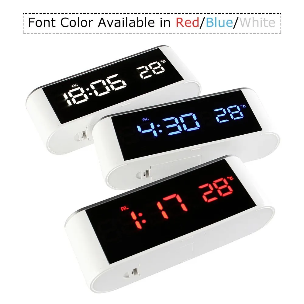 

Home LED Electronic Clock Mirror Clock Home Thermometer Alarm with USB Cable