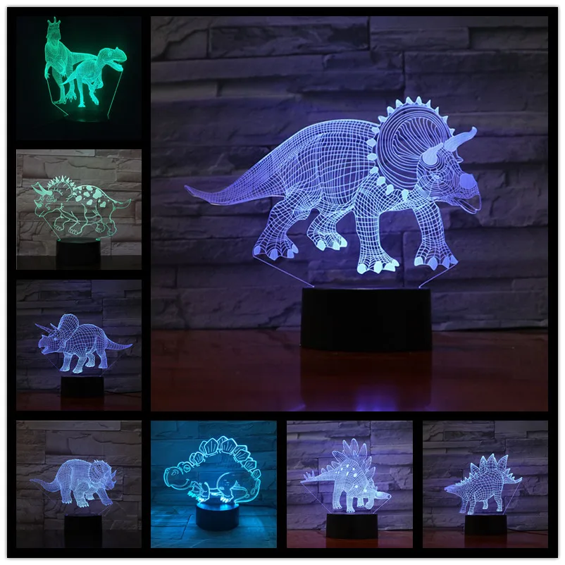 Динозавр Стегозавр Трицератопс 3D Led Иллюзия Lampara ночное освещение ночные