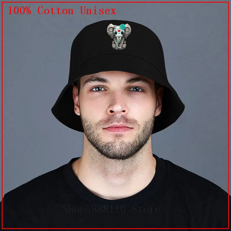 

Teal Blue Day of the Dead Sugar, детская Панама с черепом, слон, веер, хип-хоп кепки, корейская мода, Панама, женщина, мужчина, рыбацкая шляпа