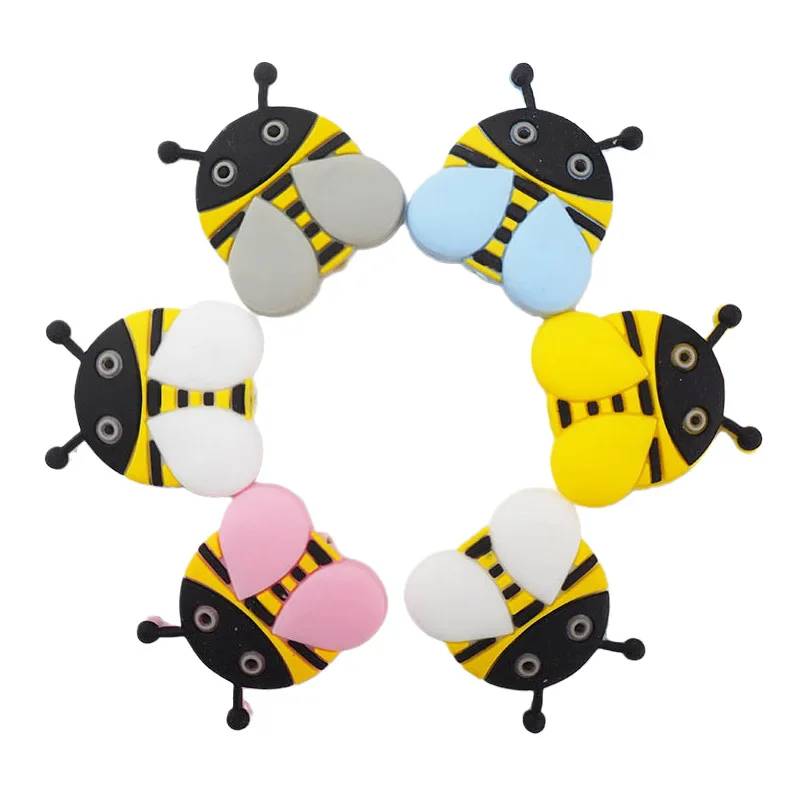 Chenkai-Cuentas de silicona para mordedor de abeja, collar de dibujos animados de animales para Baby Shower, chupete para masticar, accesorios sensoriales de juguete, 10 Uds.-2