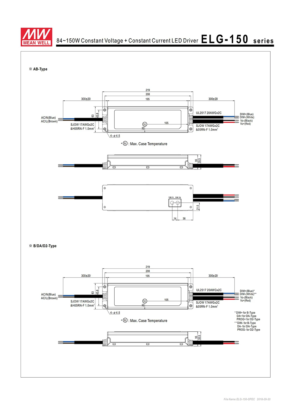 MEAN WELL ELG-150-48B-3Y 150 Вт 48 В светодиодный трансформатор 110 В/220 В переменного тока до 48 В постоянного тока 3.13A 150 Вт Водонепроницаемый Meanwell Регулируемый источник питания