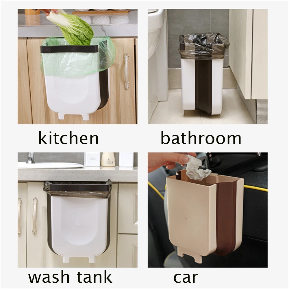 

9L Wall Mounted Folding Waste Bin Kitchen Cabinet Door Hanging Trash Bin Garbage Car Trash Can Wall Mounted Foldable Cleaning