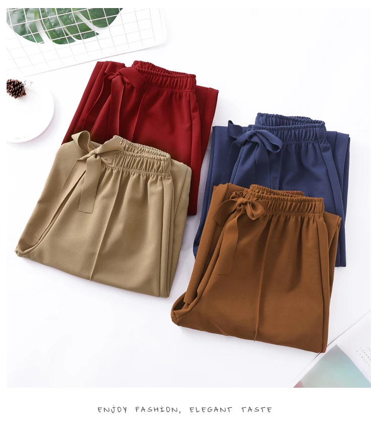 

Pure color plus size women's wide-leg pants slits for women's summer fat mm200 kg loose and thin casual nine-point casual pants