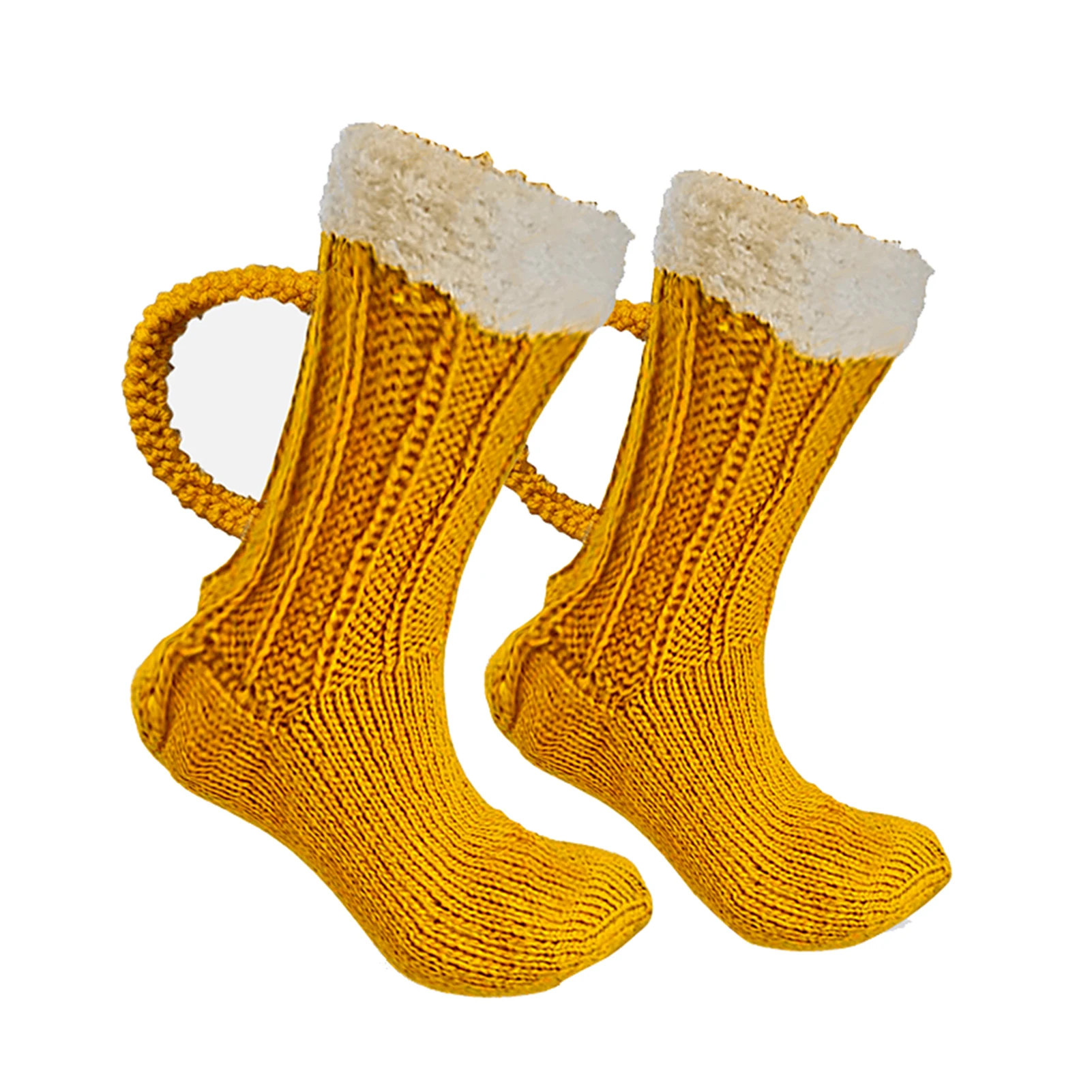 1/3Pairs Yellow Beer Mug Socks for Women Man Cute Unisex Funny Novelty Knit Socks Winter Warm Thick Floor Sock Christmas Gift