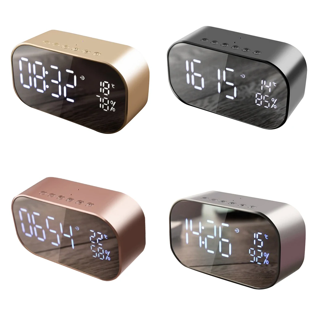 

Wireless LED Mirror Surface Bluetooth Alarm Clock Stereo Audio Speaker Clock 4 Colors Optional