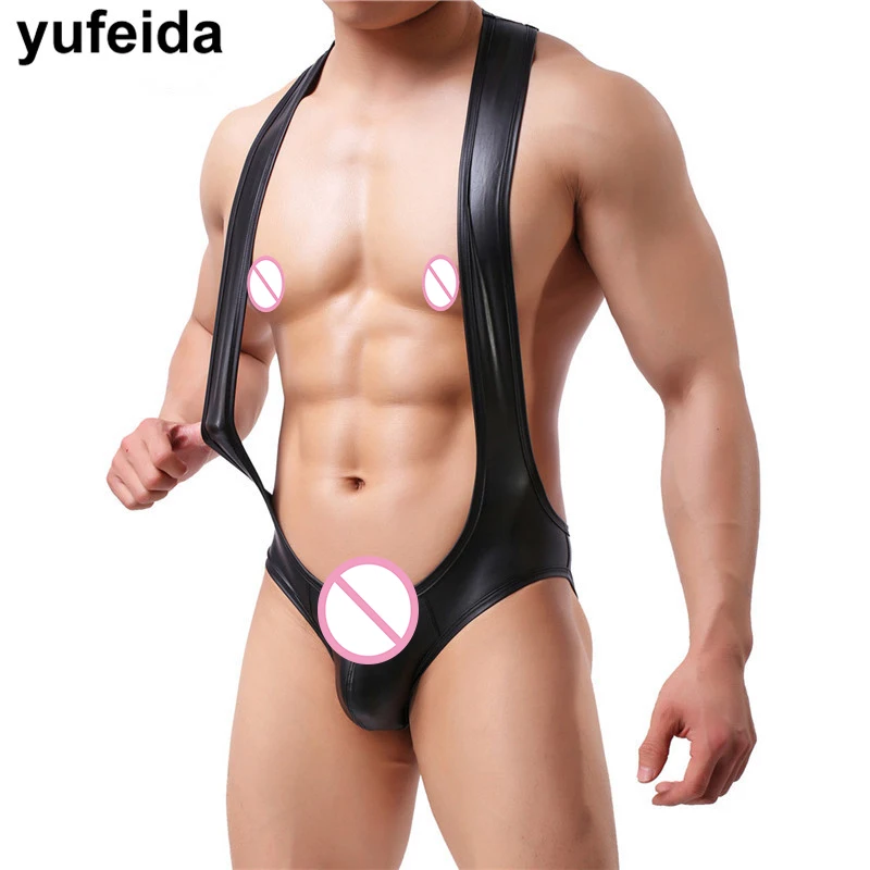 Сексуальное мужское нижнее белье из искусственной кожи боди Цельный купальник