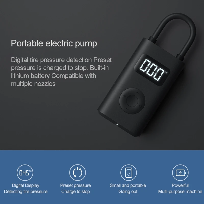 Портативный смарт датчик давления шин Xiaomi Mijia цифровой с функцией насоса для