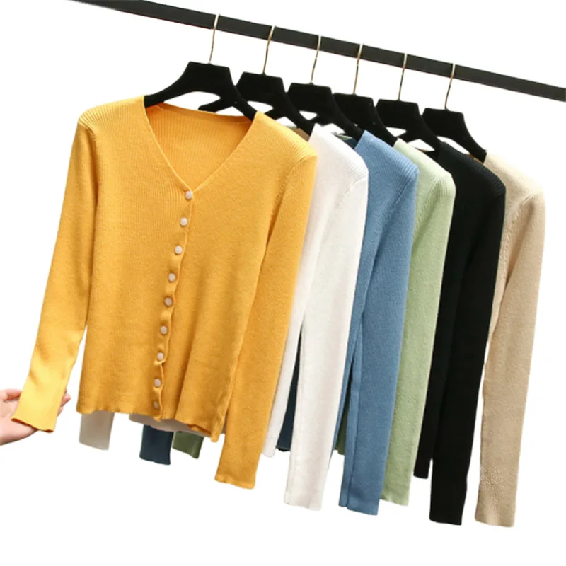 

Knitted Cardigans Spring Autumn Cardigan Women Casual Long Sleeve Tops V Neck Solid Women Sweater Coat