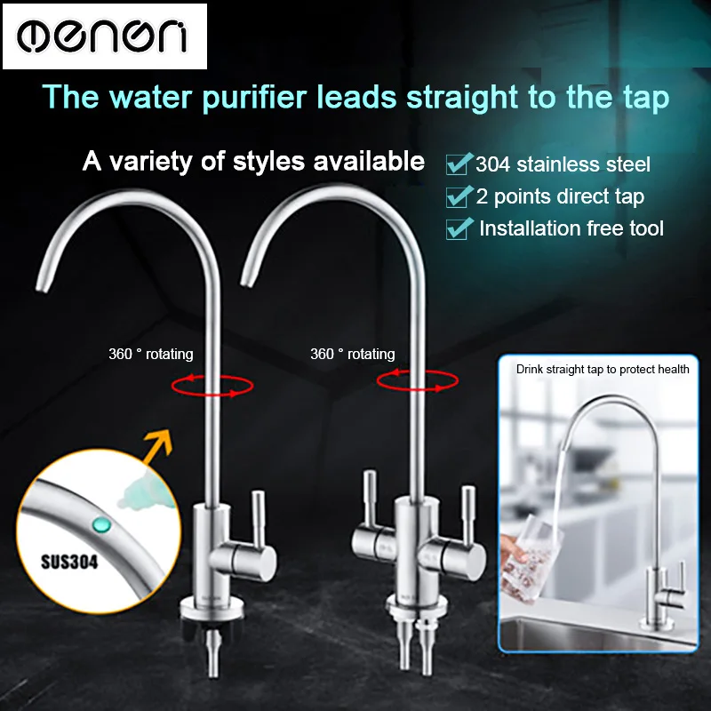 

MENEN 304 Stainless Steel 2 Separate Kitchen Pure Direct Drinking Water Faucet Double Faucet Fittings LF36019