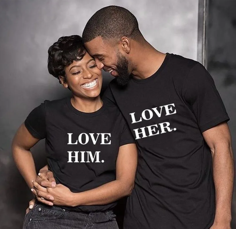 Couple Clothes Lovers Tee Couples Tops Clothes Lovers Tee T Shirt Love Him Love Her Printing Shirt Femme Summer Matching