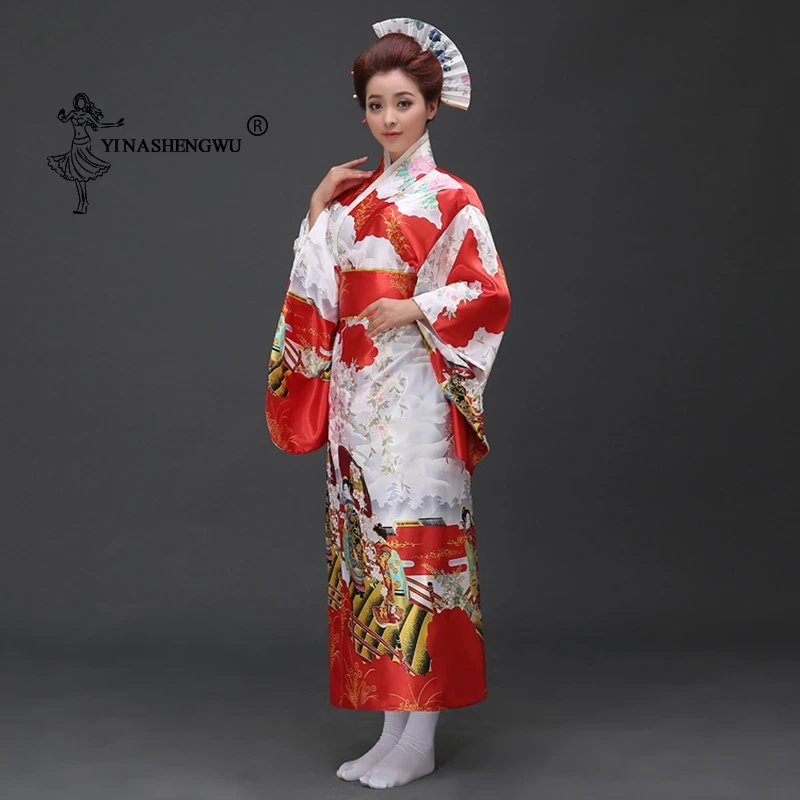 Японское женское традиционное длинное кимоно с цветочным принтом, сценический костюм маскарадный костюм, азиатская одежда, сексуальная ге... от AliExpress RU&CIS NEW